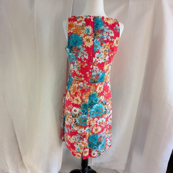NWT Linen Floral Sheath Dress Pockets Coral & Teal Size 38, Size 6 Summer - Picture 2 of 13